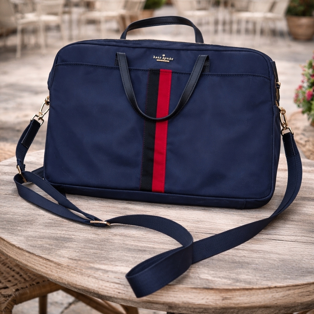 Kate Spade Navy Briefcase with Red and Black Stripe